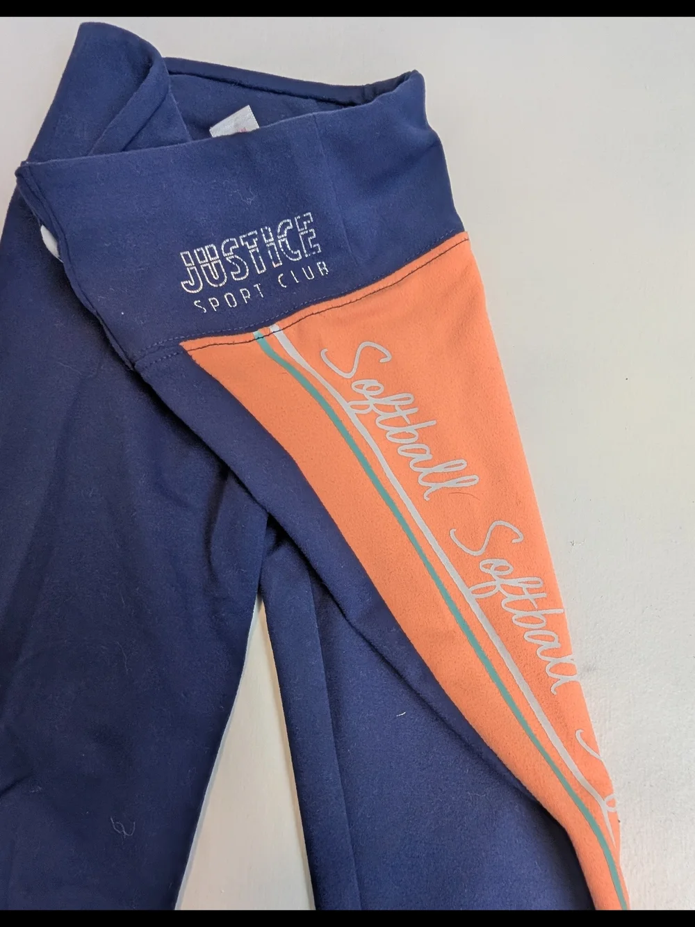 Justice Navy and Orange 'Softball' Athletic Leggings